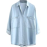Yimoon Womens Denim Shirt Chambray Blue Button Down Jean Shirts Denim Tencel 3/4 Sleeve Tops
