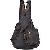 KL928 Canvas Sling Bag - Casual Crossbody Shoulder Daypack Rucksack Backpack for Men Women, Black