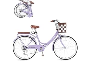 BGGFNZ Foldable Beach Cruiser Bike for Women, 24/26 Inch Bikes for Women, 7 Speed Commute Bike with Basket Adult Womens Bicycles Folding Cruiser Bikes, City Commuting's Bicycle, Dual V-Brake