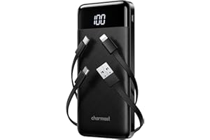 charmast Portable Charger with Built in Cables, Power Bank with Cords Wires, Slim 10000mAh Travel Battery Pack 6 Outputs 3 Inputs 3A Fast Charging for Samsung Google Pixel LG Moto iPhone iPad