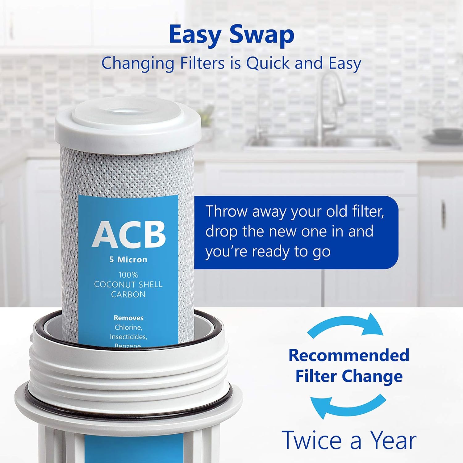 10 Pack Activated Carbon Block ACB Water Filter Replacement – 5 Micron, 10 inch Filter – Under Sink and Reverse Osmosis System: Home Improvement