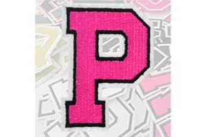 AXEN 3.1inch Iron On Letters Patches, Embroidered Letters Patches Letterman Applique for Clothes, Jacket, Dress, Hat, DIY Accessories, Pink P