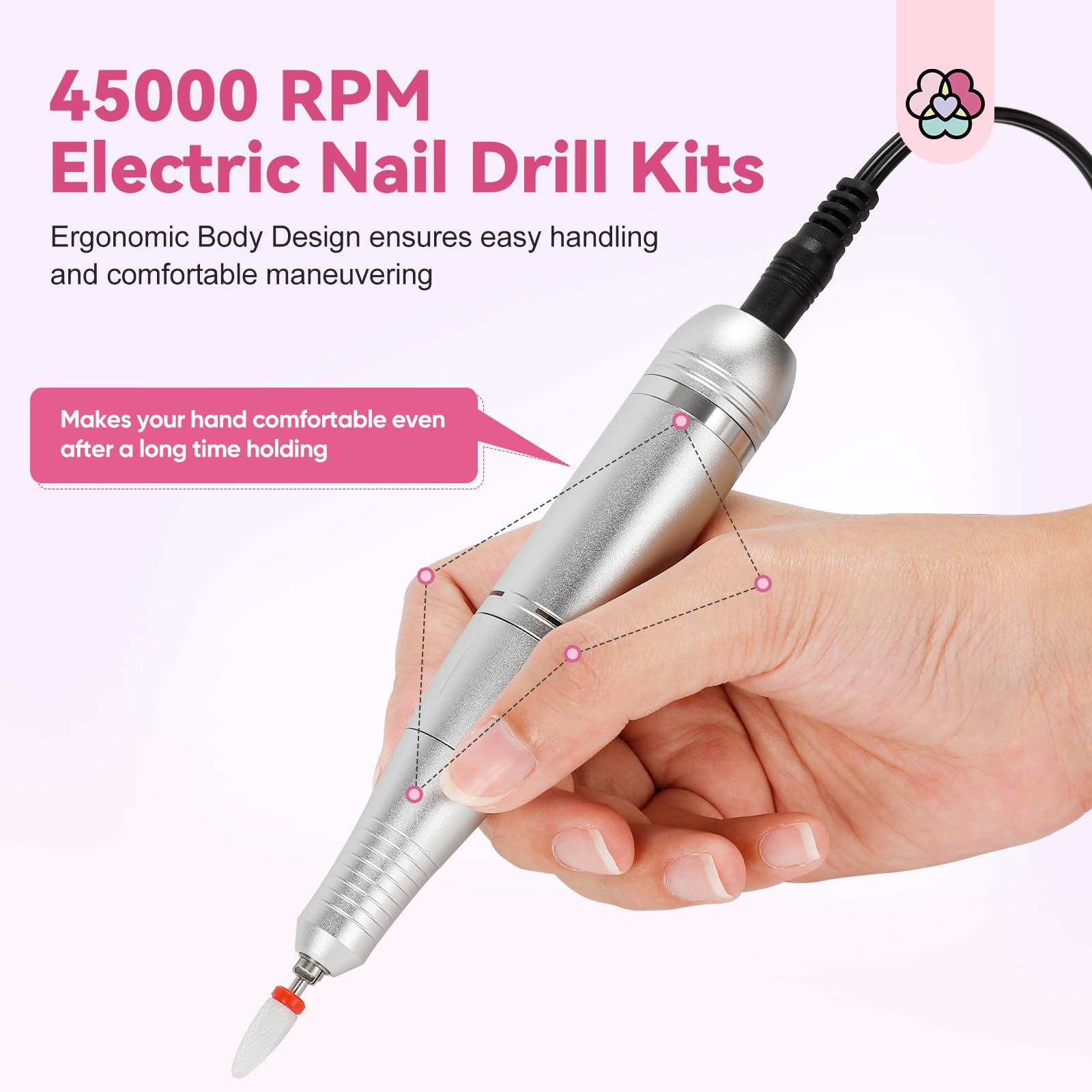 SAVILAND Electric Nail Drill Professional : 2024 Pro Portable Nail Drill for Hard Acrylic Nails Removing, Rechargeable 45000RPM Nail drill Machine for Manicure Pedicure Salon Nail Tech Must Have - Image 7