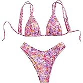 Floerns Women's 2 Piece Bikini Sets Floral High Waisted Swimsuit Triangle Bathing Suit