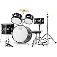 VEVOR Kids Drum Set, 5 Piece 16in Beginner Youth Full Drum Set with Bass Toms Snare Floor Drum Adjustable Throne Cymbal Hi-Hat Pedal and Two Pairs of Drumsticks, Starter Drum Kit for Child Kids, Black