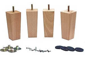 WEICHUAN Tapered Solid Beech Wood Furniture Legs for Sofa Couch Chair Ottoman Loveseat Table Cabinet Legs Furniture Feet Replacement(5.5" Straight Set of 4)