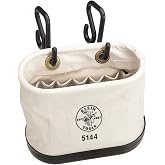Klein Tools 5144 Canvas Bucket, Aerial Oval Tool Bucket with Black Molded Polypropylene Bottom, Includes Hooks, 15 Pockets