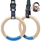 Zingtto Wooden Gymnastic Rings with Adjustable Numbered Straps. 1.1'' Olympic Rings for Core Workout, Crossfit, Bodyweight Tr