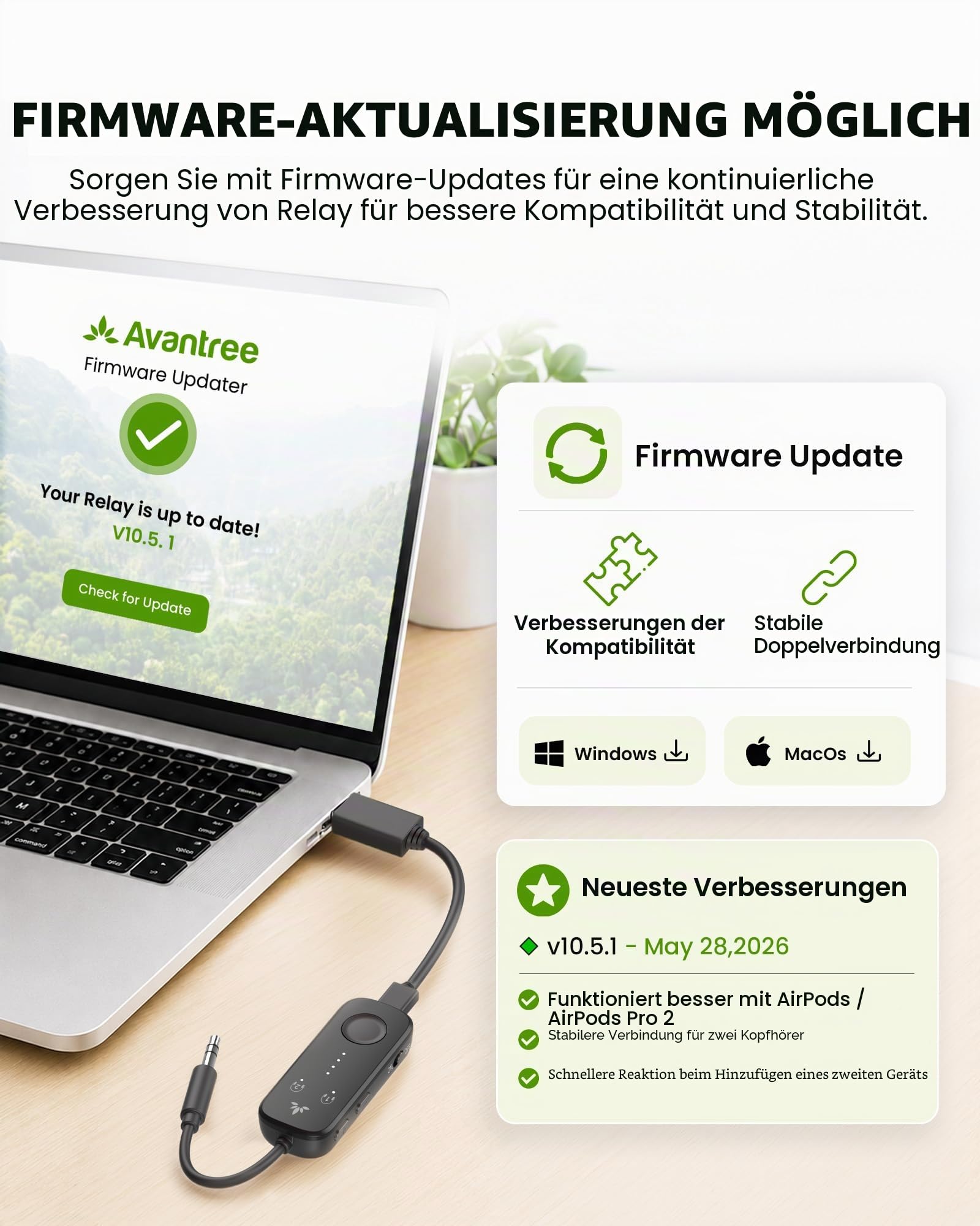 Avantree Relay - Flugzeug Bluetooth Adapter für 2 AirPods oder Kopfhörer 4