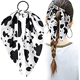 Mxxipp Cow Print Hair Band for Women, Non-Slip Rabbit Bunny Ear Bow Hair Tie Ropes, Elastic Bowknot Ponytail Holder Hair Scrunchies Accessories for Curly Straight Thin Thick Fine Hair