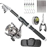 Fishing Rod, Telescopic Fishing Rod and Reel Combo, Collapsible Travel Fishing Pole Rod Starter Kit, Carbon Fiber Fishing Rods and 12 +1 Bearings Stainless Steel, Fishing Gifts for Men Adults