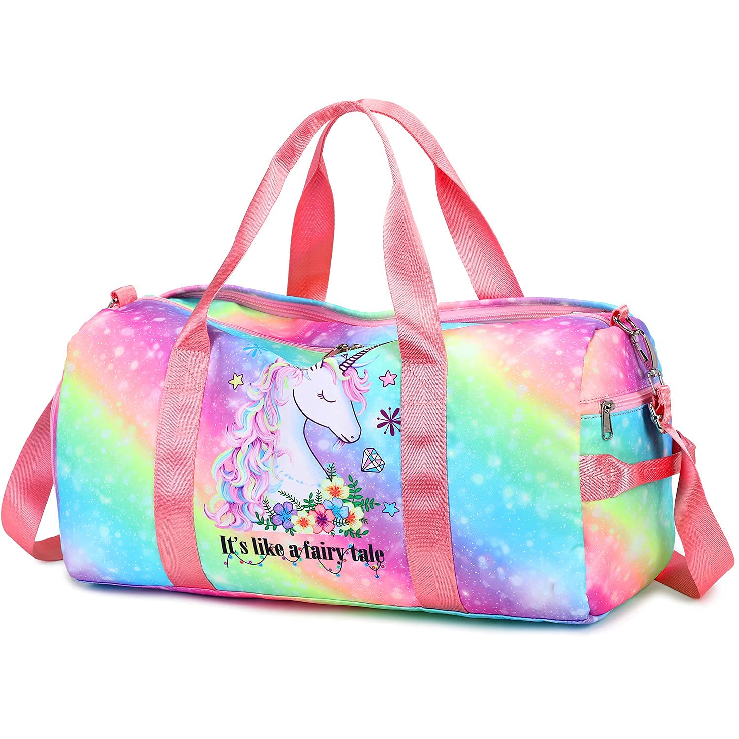 Duffle Bag for Girls Kids Gym Bag Women Workout Sports Travel Bag Weekender Overnight Bag with Shoe Compartment and Wet Pocket