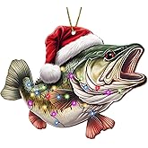 365RUSTIC Largemouth Bass Fish Christmas Tree Keepsake Ornaments, Fishing Themed 2 Side Printed Flat Wooden Ornament, Animal Xmas Hanging Decor