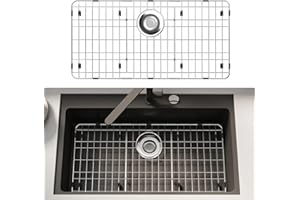 DPZM 28-7/8’’ x 14-3/8’’ Stainless Steel Sink Protector, Sink Protectors for Kitchen Sink, Sink Grid, Sink Grate for Bottom with Rear Drain, Metal Sink Rack for Bottom of Sink with Corner Radius