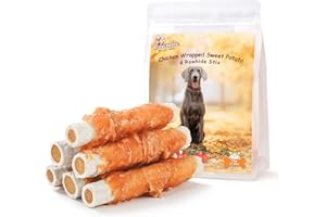 Pawmate Chicken Wrapped Rawhide Stick with Sweet Potato Sandwich, Long Lasting Dog Treats for Large Breed, Dog Chew Training Rewards Snacks for Medium Large Dogs, 6-7 Counts, 10.58 oz