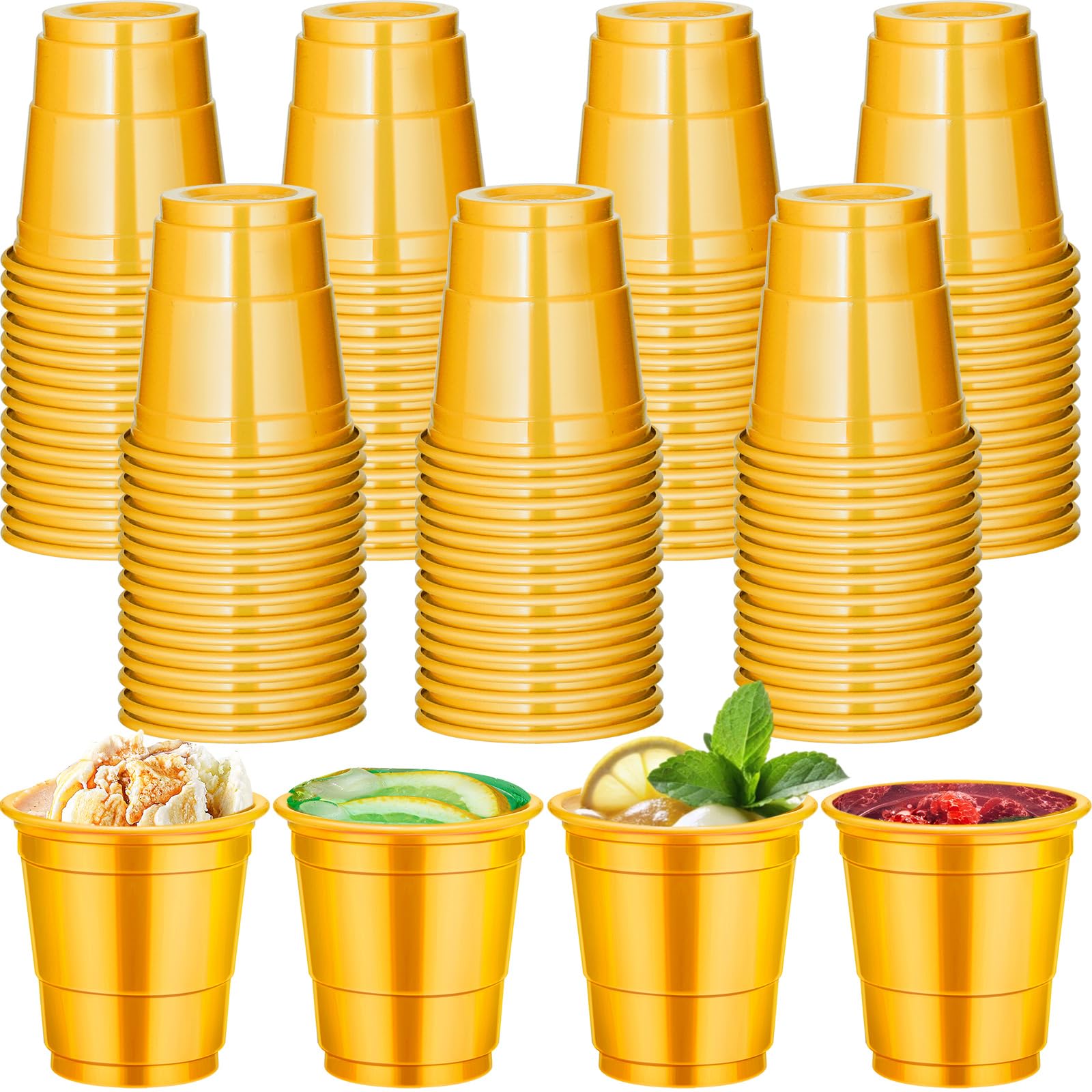 Photo 1 of 120 Pcs 2 oz Yellow Shot Cups yellow Plastic shot Glasses Yellow Shot Glasses Disposable for Drinking Tastings Served Snacks Jello Tastings and Samples