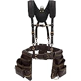 OX Pro Oil Tanned Leather Tool Belt with Padded Suspenders Leather Carpenter Tool Belt with Suspenders and Pouches Dual Hammer Holsters for Men - Morrales Para Carpintero