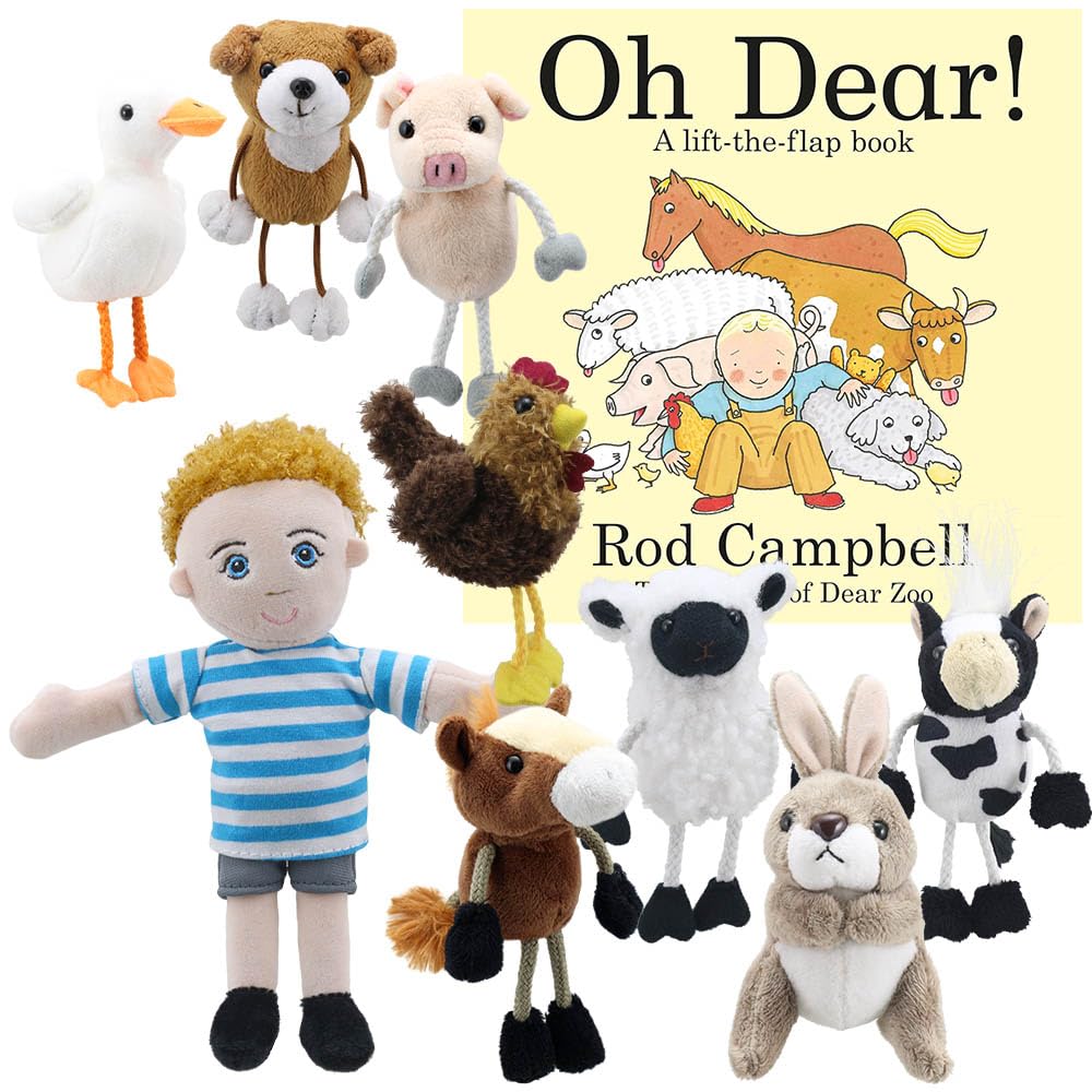 Oh Dear! Book by Rod Campbell & Puppet Set, Includes 8 Farm Animal Finger Puppets by The Puppet Company, Interactive Fun for Kids with Storytelling & Early Learning Play