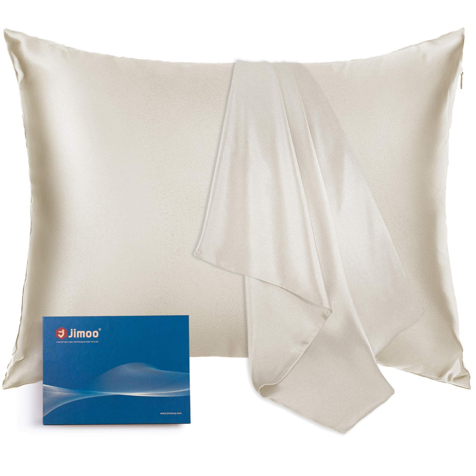 Natural Silk Pillowcase, for Hair and Skin with Hidden Zipper,600 Thread Count 100% Mulberry Silk, Soft Smooth Both Sided Silk Pillow Cover(Beige, King 20''×36'',1pcs)