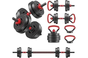Fitvids Multi-Functional Portable Changeable Dumbbell and Barbell Kettlebell Set with Adjustable Weights, 40LBS or 60LBS Sets, 2-in-1 or 4-in1, Multiple Sizes