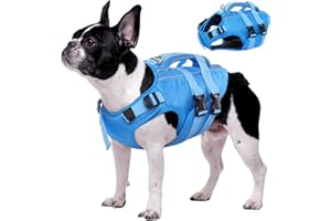 Kuoser Dog Life Jacket High Flotation, Reflective Dog Life Vest for Swimming Boating, Adjustable Small Medium Large Dog lifejacket, Lightweight Dog Life Preserver Rescue Handle Spring Summer Pool