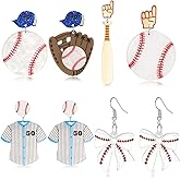 4 Pairs Baseball Earrings for Women Dangling, Acrylic Baseball Earring Baseball Mom Accessories Gifts for Women Baseball Lovers