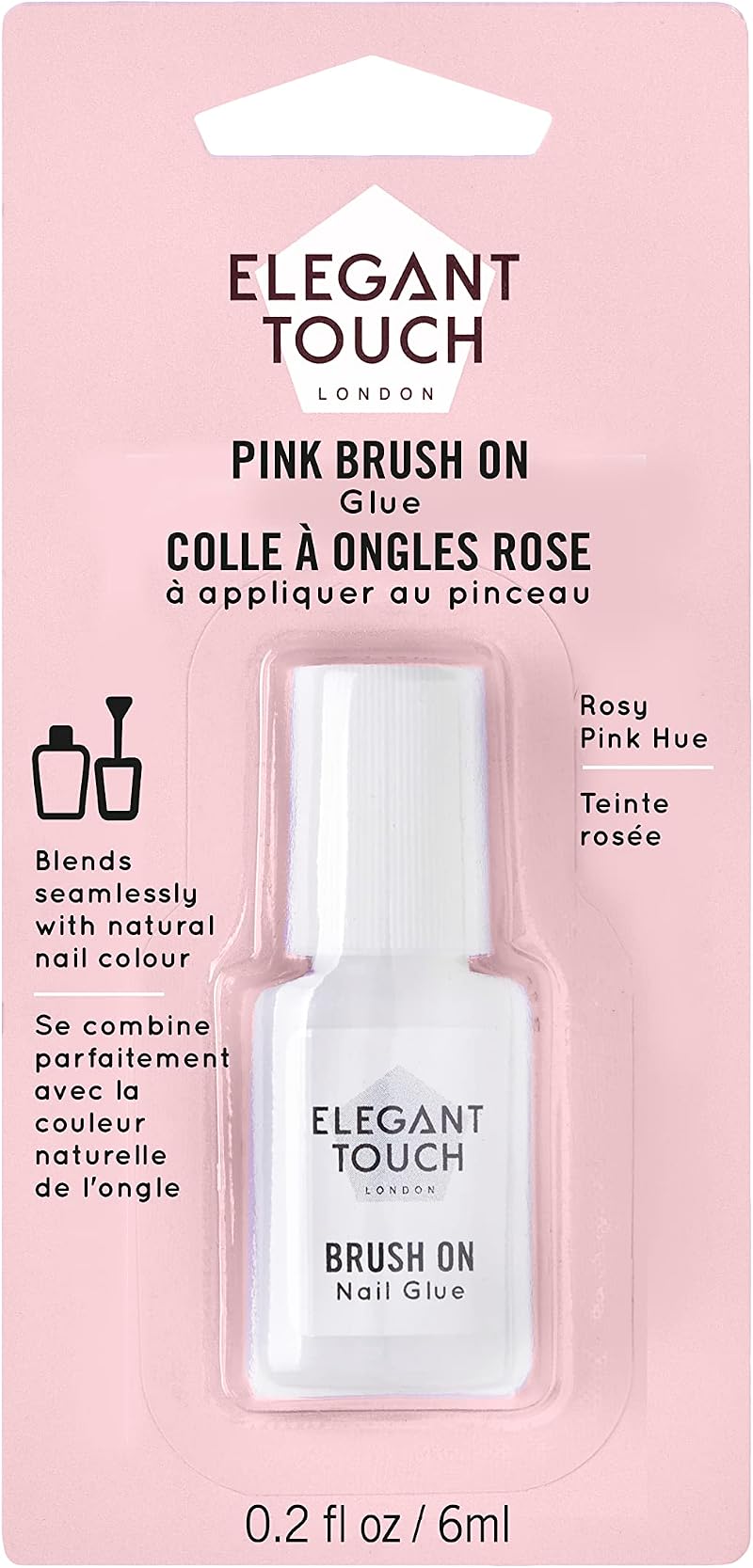 Elegant Touch Nail Glue Pink 6ml - Rosy Hue, Invisible for French Nails