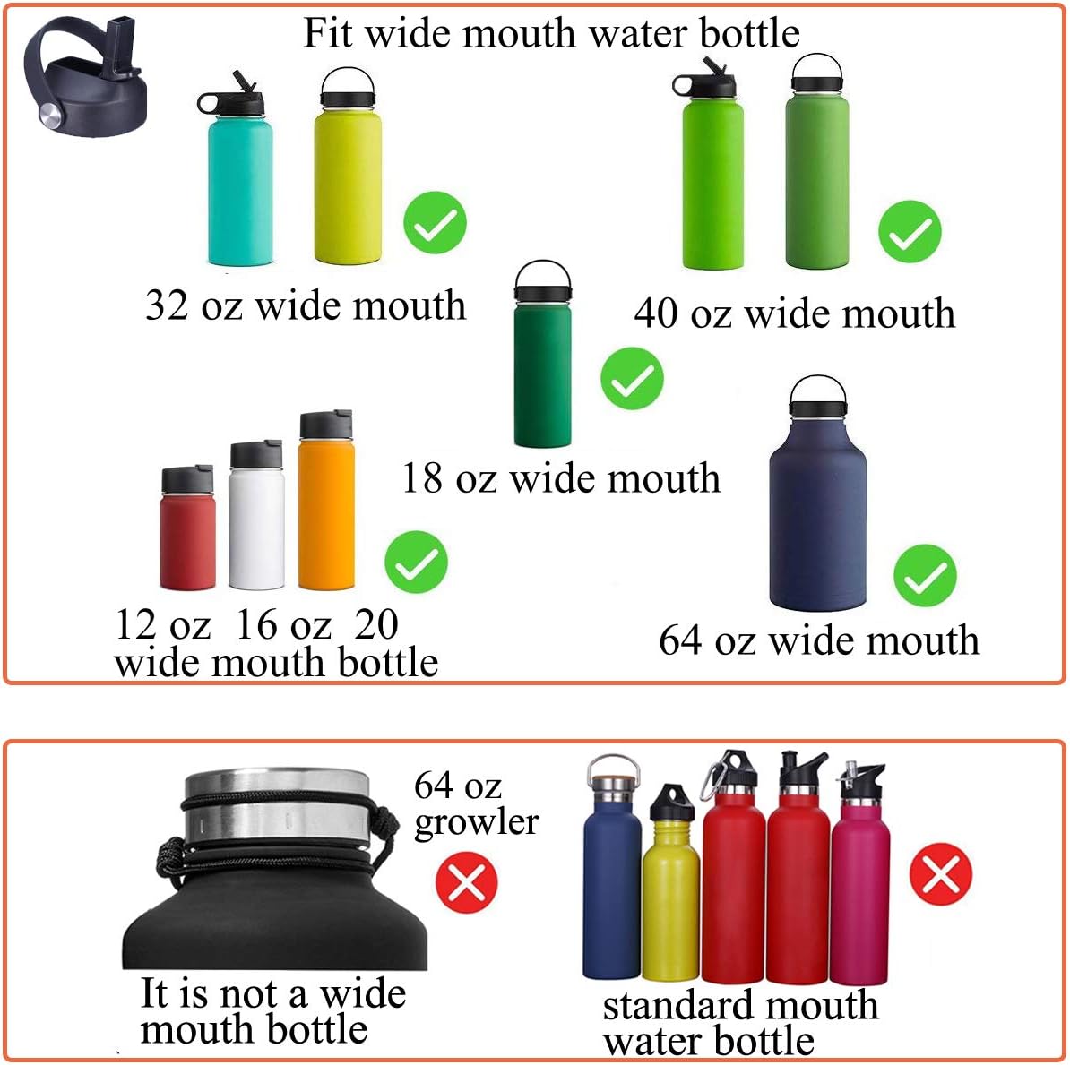 SENDESTAR Straw Lid for Hydro Flask Wide Mouth Sports Water Bottle with 2 Straws and 1 Brush (Black) : Sports & Outdoors