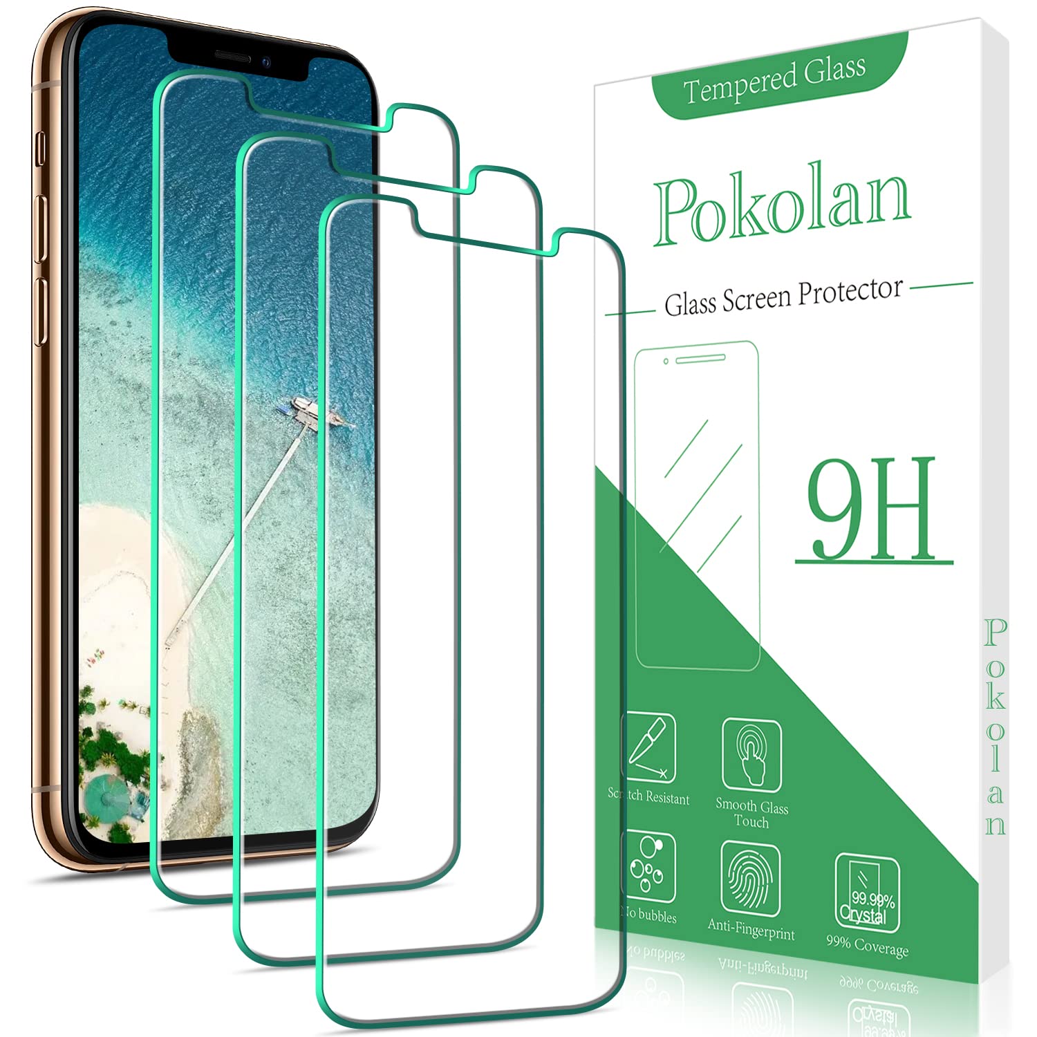 Pokolan 3 Pack Screen Protector for iPhone 11 Pro, iPhone X, iPhone XS Tempered Glass, Upgraded Version, 9H Hardness, Case Friendly, Bubble Free, Anti Scratch, Ultra Resistant