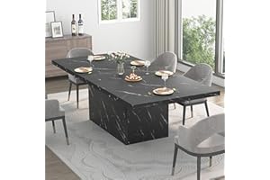 HSH 71” Black Dining Table for 6-8, Rectangle Modern Faux Marble Dinner Table, Large Dining Room Table for Kitchen Living Room, Industrial Wood Kitchen Table only with Sturdy Base, Black, 71 Inch