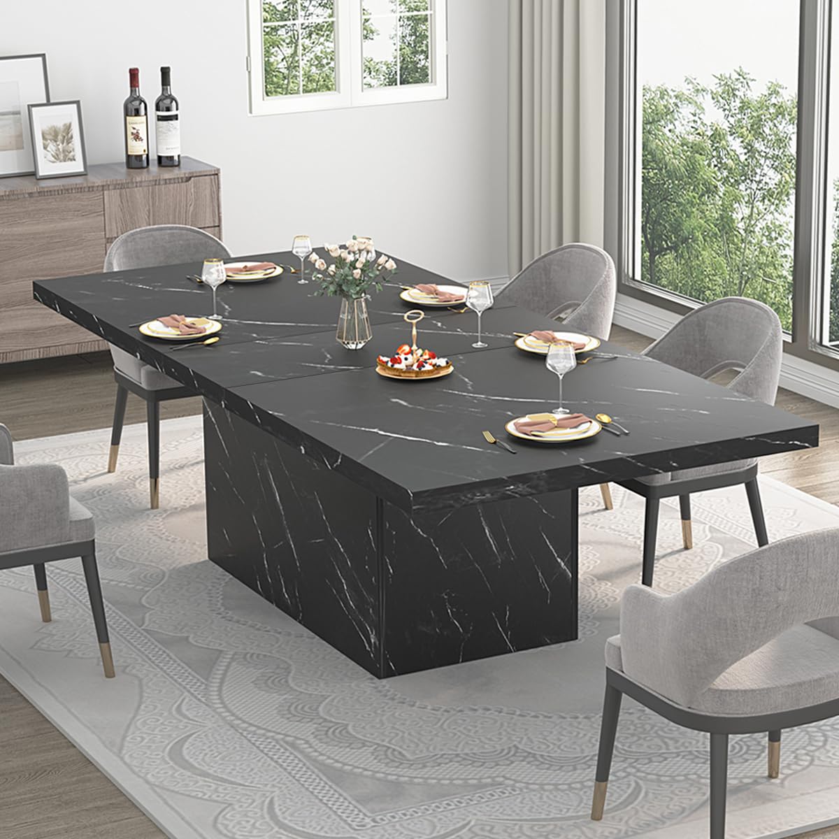 HSH 71” Black Dining Table for 6-8, Rectangle