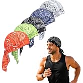 5 PCS Paisley Print Cycling Run Cap, Breathable Sweat Wicking Head Wrap Bandana Hat, Cooling S-kull Cap Helmet Liner (C)