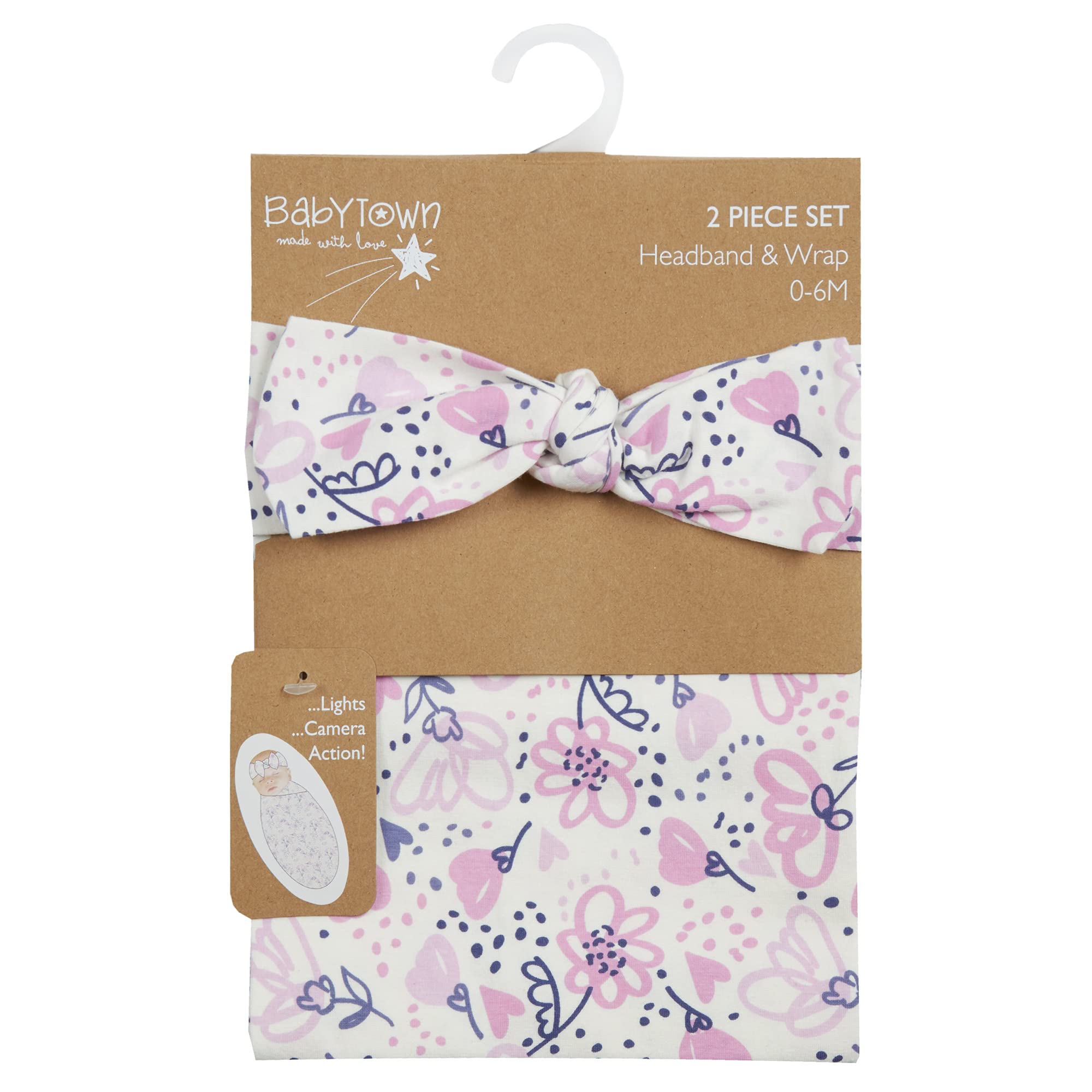 The Pyjama Party Baby Swaddle Blanket and Headband or Hat (Pink Floral)
