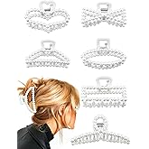 MEDIHOOL 6 PCS Large Pearl Hair Claw Clips for Women Girls, Strong Hold Non-Slip Jaw Barrettes for Thick Hair, Wedding Styling Gift Accessories (6 Size)