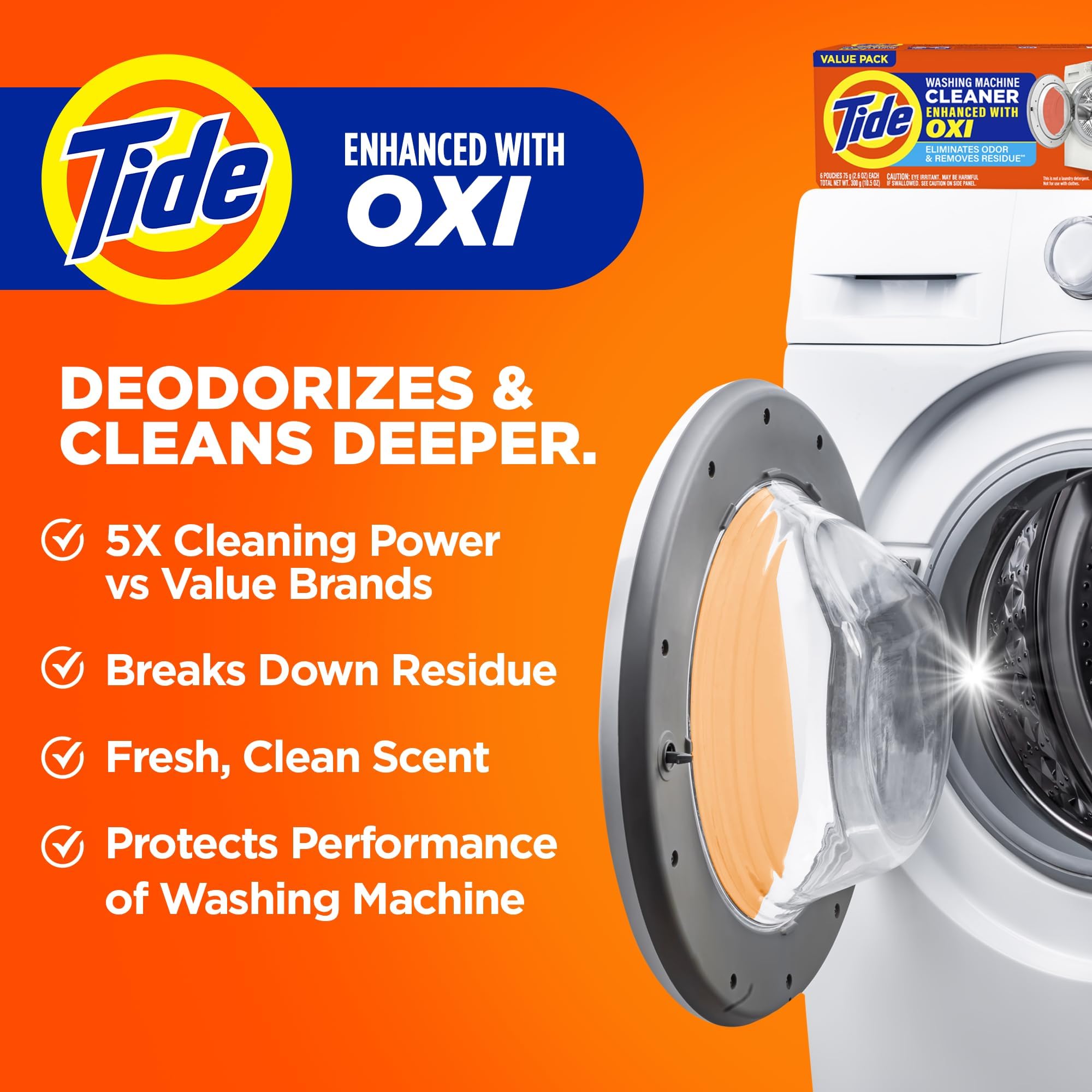 Washing Machine Cleaner by Tide, Washer Machine Cleaner with Oxi for Front and Top Loader Washer Machines, Deep Cleaning Odor Eliminator, 3 Month Supply
