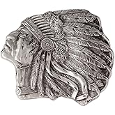 Longcreek Native American Indian Chief Belt Buckle for Men, Indian Warrior Chief Head Skull Western Cowboy Punk Belt Buckle