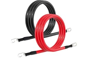 TUELETFU 4 AWG Battery Cable 4AWG Gauge Pure Copper Battery Inverter Cables with 3/8 in Lugs Both Ends Power Inverter Wire Set for Automotive Solar Marine Boat RV Car Motorcycle Red and Black (4FT)