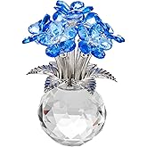 XLSJGYP Blue Crystal Flower Glass Paperweight, for Sister Girlfriend Women Girl Wife,Crystal Flowers Bouquet Collectible for Valentine's Day Wedding Anniversary (Blue Flower 02)