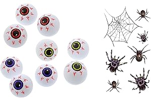 Yeahgoshopping Plastic Eyeballs Halloween Ping Pong Fake Zombie Balls for Cat Toy, Decor or Table Tennis Playing - 12 Pcs Random Color + 1 Spider Tattoo