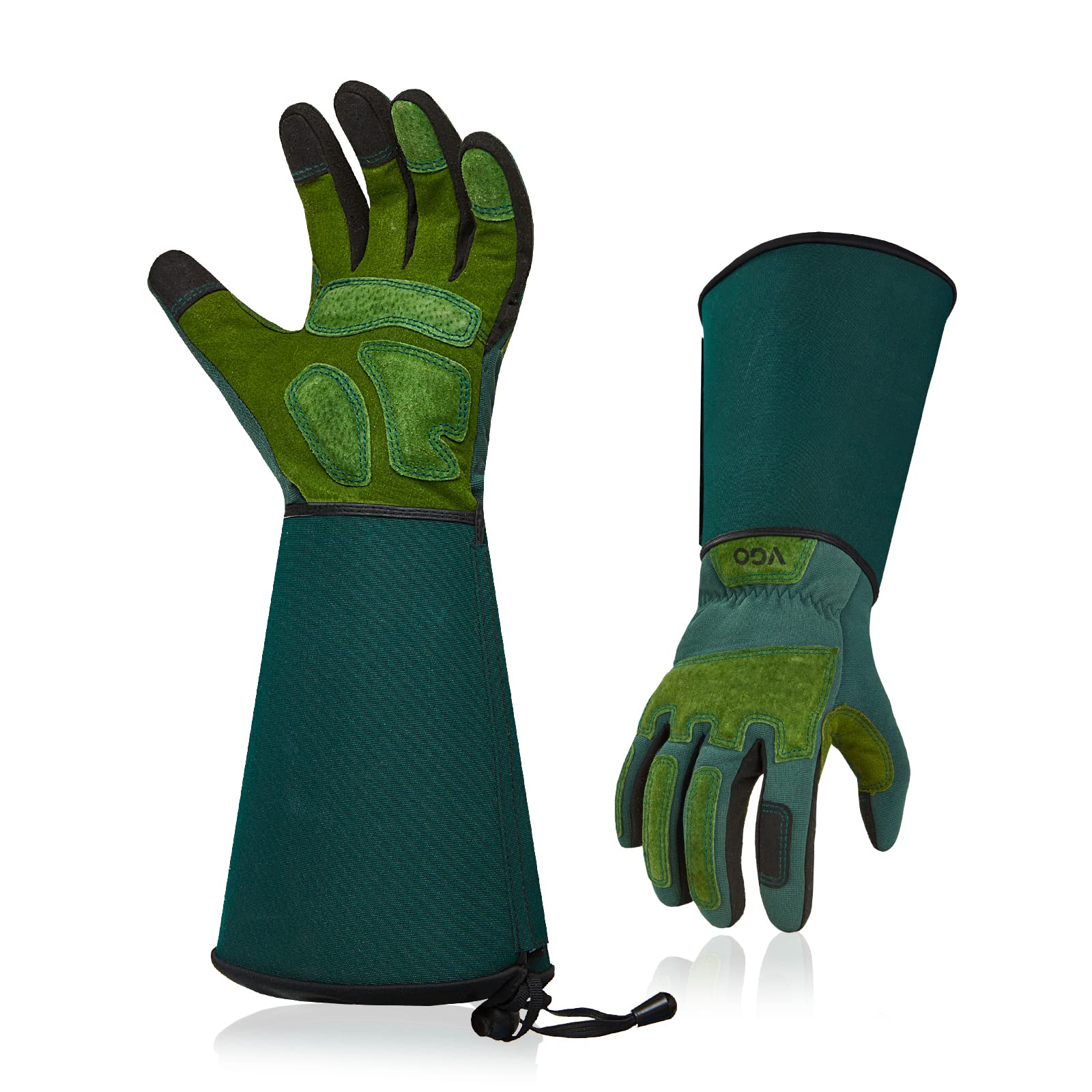 Vgo... Gardening Gloves Long Sleeves in Leather with Touchscreen, Heavy Duty Work Gloves Gauntlet Thorn Proof Antivibration for Men&Women