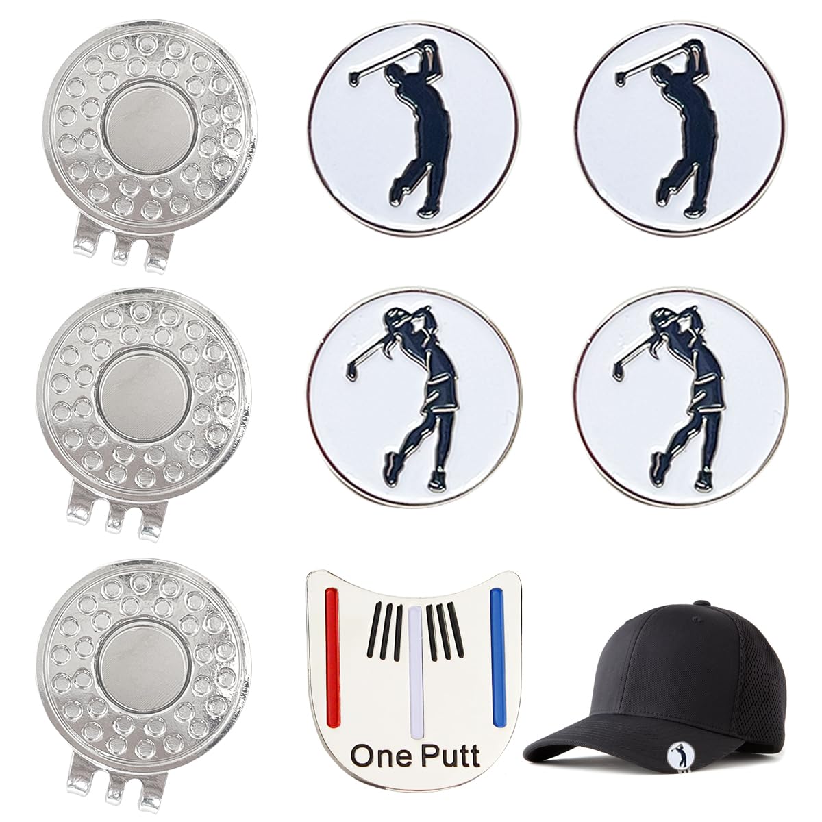 XingyLi 8pcs Golf Ball Markers Magnetic Hat Clips Set, Funny Golf Tool Accessories, Ball Marker fit Golf Divot Tools Hat Bag, Value Gift Set for Men Women Ladies Golfer Fan Daddy