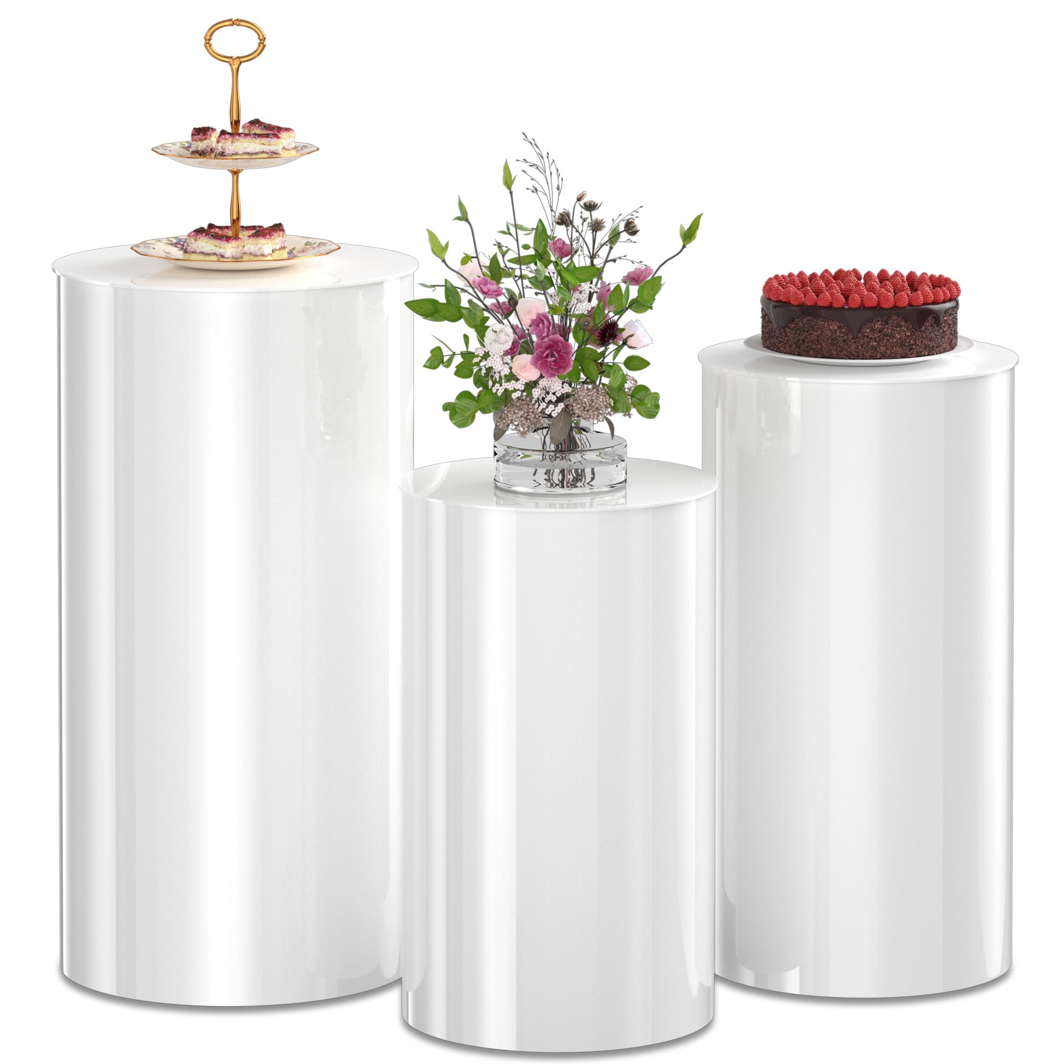 Photo 1 of Toosci White Cylinder Pillar Stand for Party 3 Pieces of Square Cylinder Pedestal Display Plinths for Birthday Party Decor 35.4'' (XXL), 29.5'' (XL), 23.6'' (L)