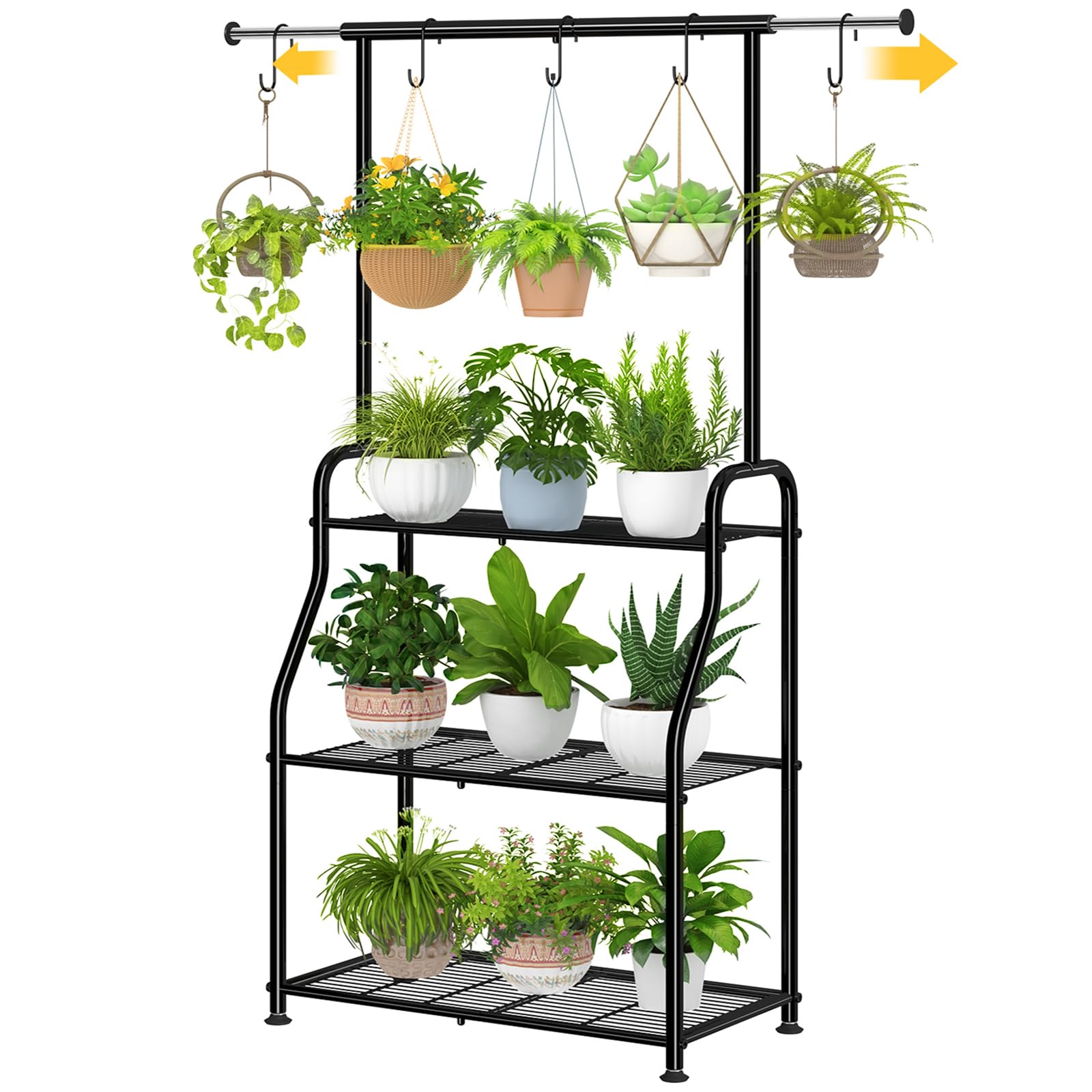 Photo 1 of Simple Trending Plant Stand Indoor Outdoor, Heavy Duty Metal 3 Tiered Hanging Plant Shelf for Multiple Flower Planter Holder Tall Large Rack for Living Room Garden Balcony, Black