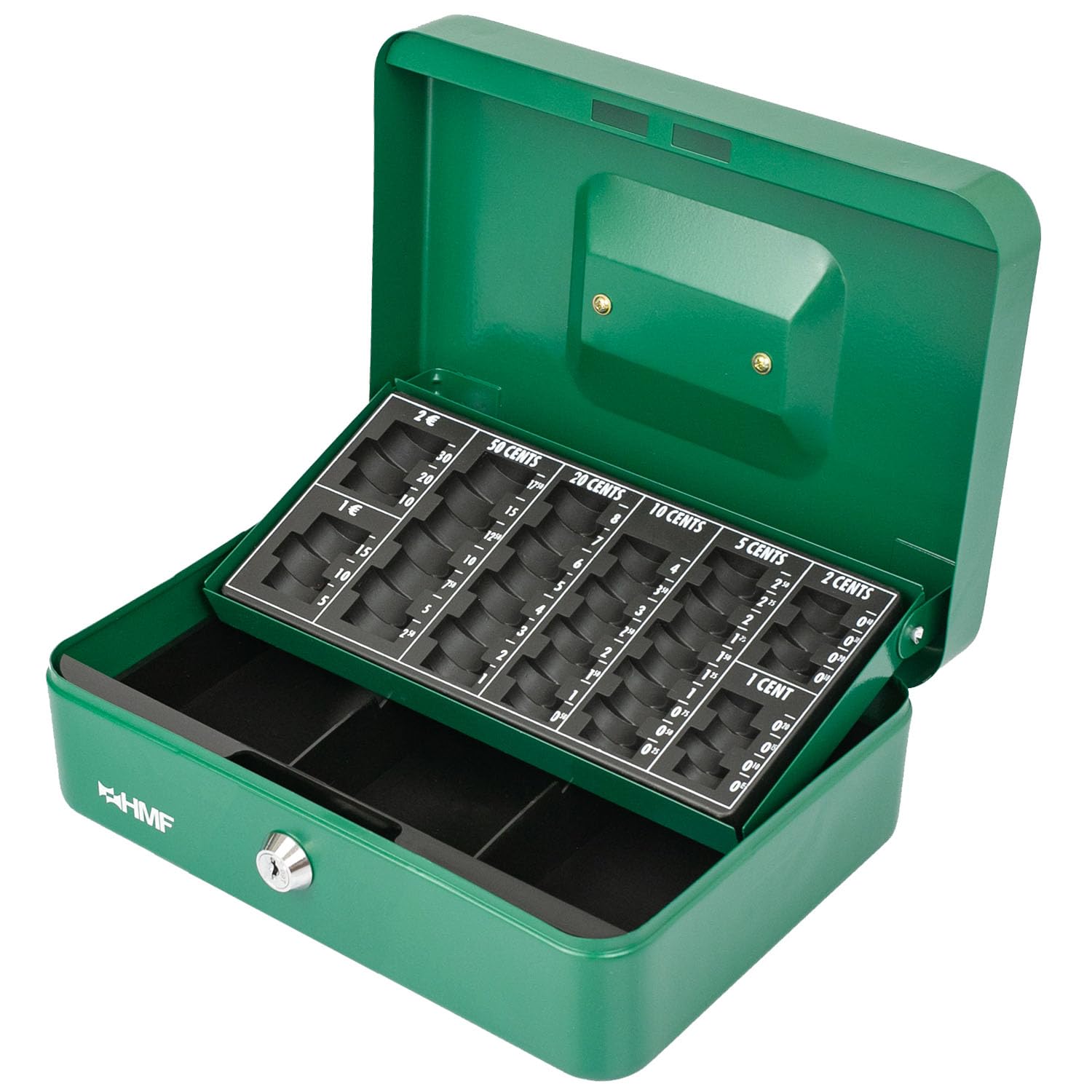 HMF 10022-06 Lockable Cash Box with Coin Counting Board 25 x 18 x 9 cm Green