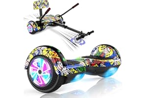 YHR Hoverboard with Seat Attachment - Go Kart Conversion Kit - 6.5" Wheels Kids Adults Hover Board with Bluetooth Speaker Lights Electric Self Balancing Scooter for Teens Girls Boys Gift