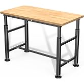 Ultrawall Workbench for Garage, 47.5" Adjustable Height Work Table | Heavy Duty Rubber Wood Workstation for Workshop, Office, Home, 2000 LBS Load Capacity