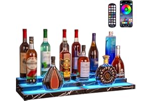 KlearBloom Lighted Liquor Bottle Display Shelf 2-Pack, 3-Tier RGB Bar Shelf 16x10x3.5, Black Marble Finish, Remote & App Control, USB Powered Liquor Rack for Home Bar & Party