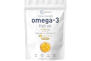 Micro Ingredients Triple Strength Omega 3 Fish Oil Supplements 4200mg Per Serving, 120 Softgels – Lemon Flavored – Burpless | EPA 1200mg + DHA 900mg | Deep Sea Fish