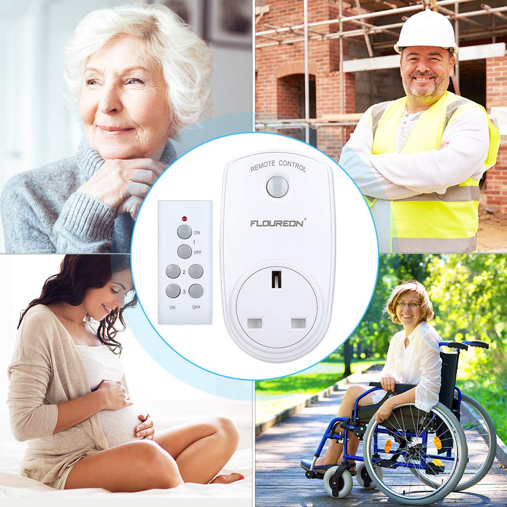 FLOUREON Wireless Remote Control Sockets Programmable Electrical Plug Outlet Switch for Household Appliances, Bedroom Kitchen Lights, up to 30m/100ft Operating Range (3pack, White)