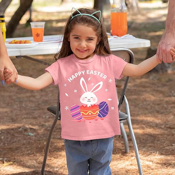 MUJOQE BABY GIRL EASTER SHIRTS TODDLER BUNNY OUTFITS SHORT SLEEVE KIDS EASTER EGGS T-SHIRT COTTON TOP 2 YEARS